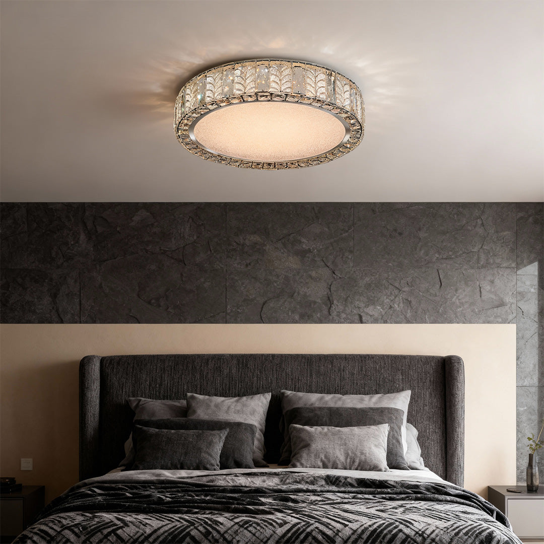 Gold Crystal Leaf Ring Flush Mount Round Two Sizes