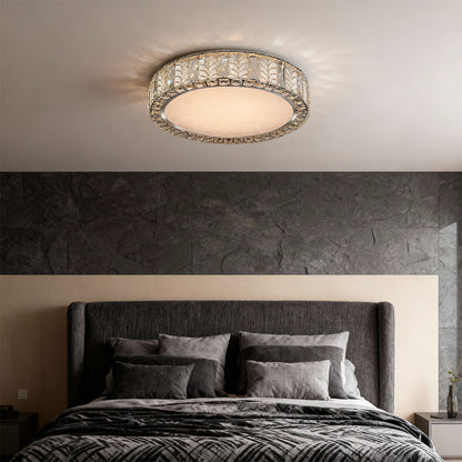 Gold Crystal Leaf Ring Flush Mount Round Two Sizes