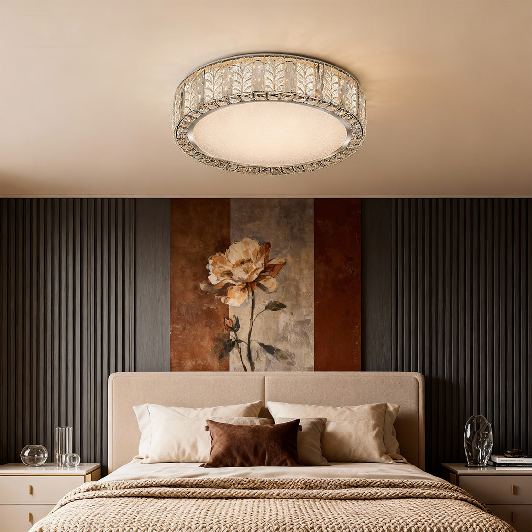 Gold Crystal Leaf Ring Flush Mount Round Two Sizes