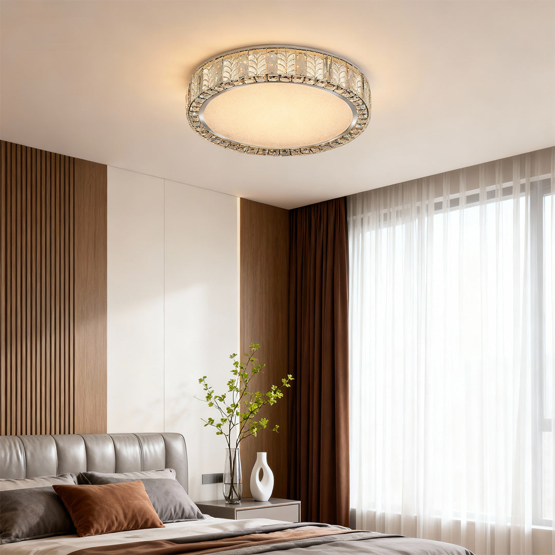 Gold Crystal Leaf Ring Flush Mount Round Two Sizes