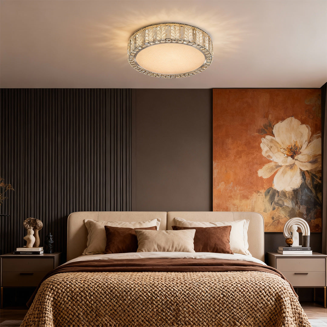 Gold Crystal Leaf Ring Flush Mount Round Two Sizes