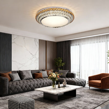 Round Amber Crystal Flush Mount Chrome Gold 4 Sizes Full Spectrum LED