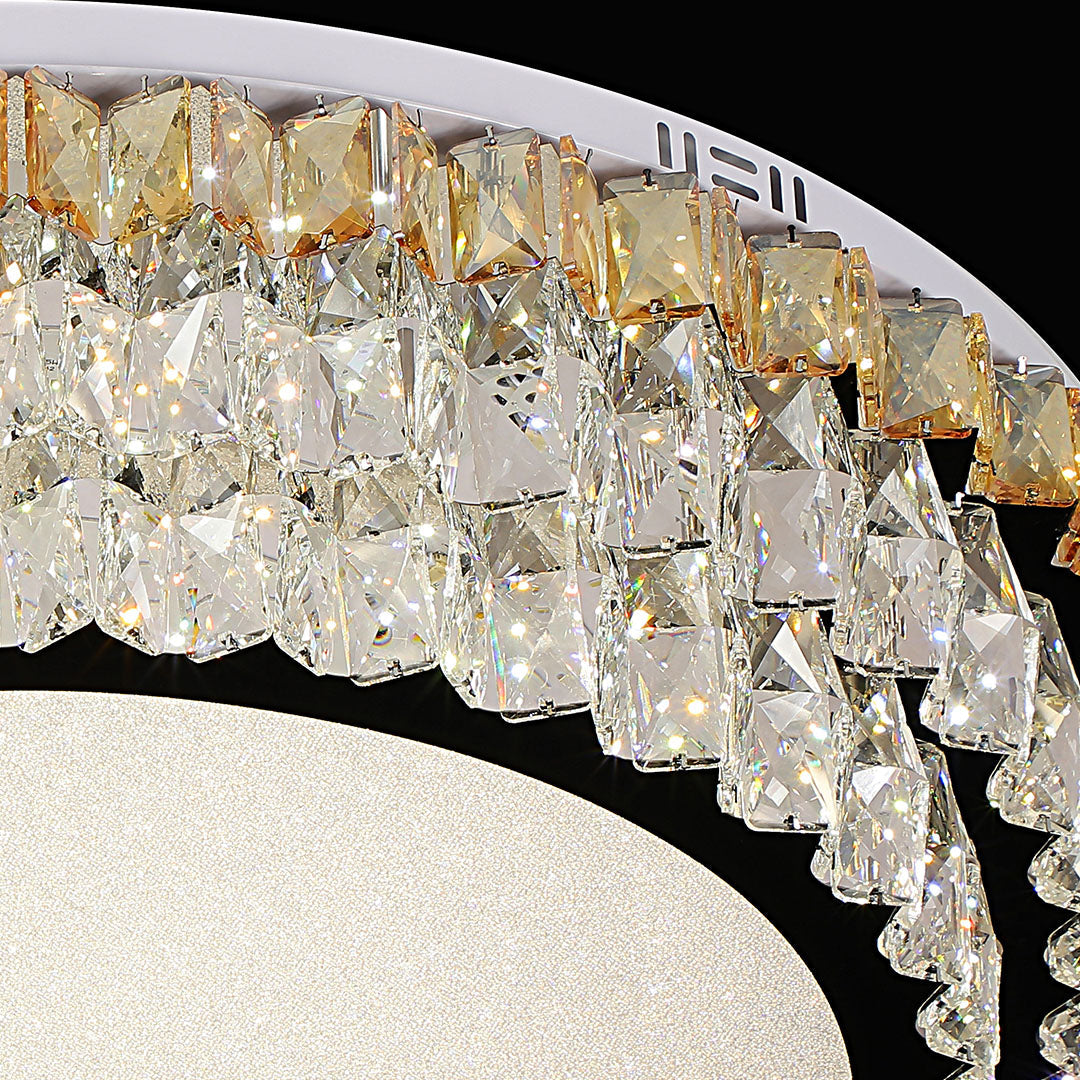 Round Amber Crystal Flush Mount Chrome Gold 4 Sizes Full Spectrum LED