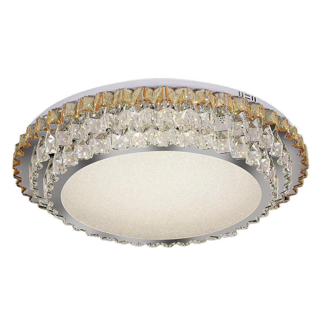 Round Amber Crystal Flush Mount Chrome Gold 4 Sizes Full Spectrum LED