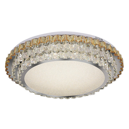 Round Amber Crystal Flush Mount Chrome Gold 4 Sizes Full Spectrum LED