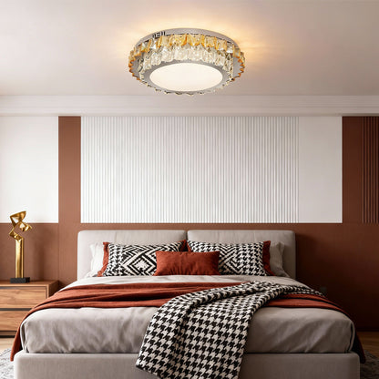 Round Amber Crystal Flush Mount Chrome Gold 4 Sizes Full Spectrum LED
