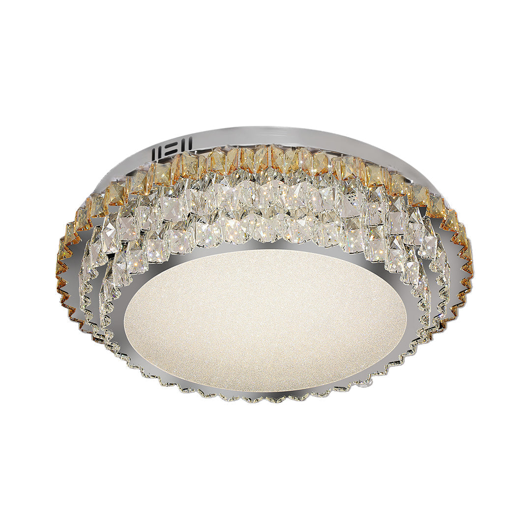 Round Amber Crystal Flush Mount Chrome Gold 4 Sizes Full Spectrum LED