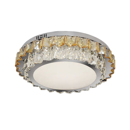 Round Amber Crystal Flush Mount Chrome Gold 4 Sizes Full Spectrum LED