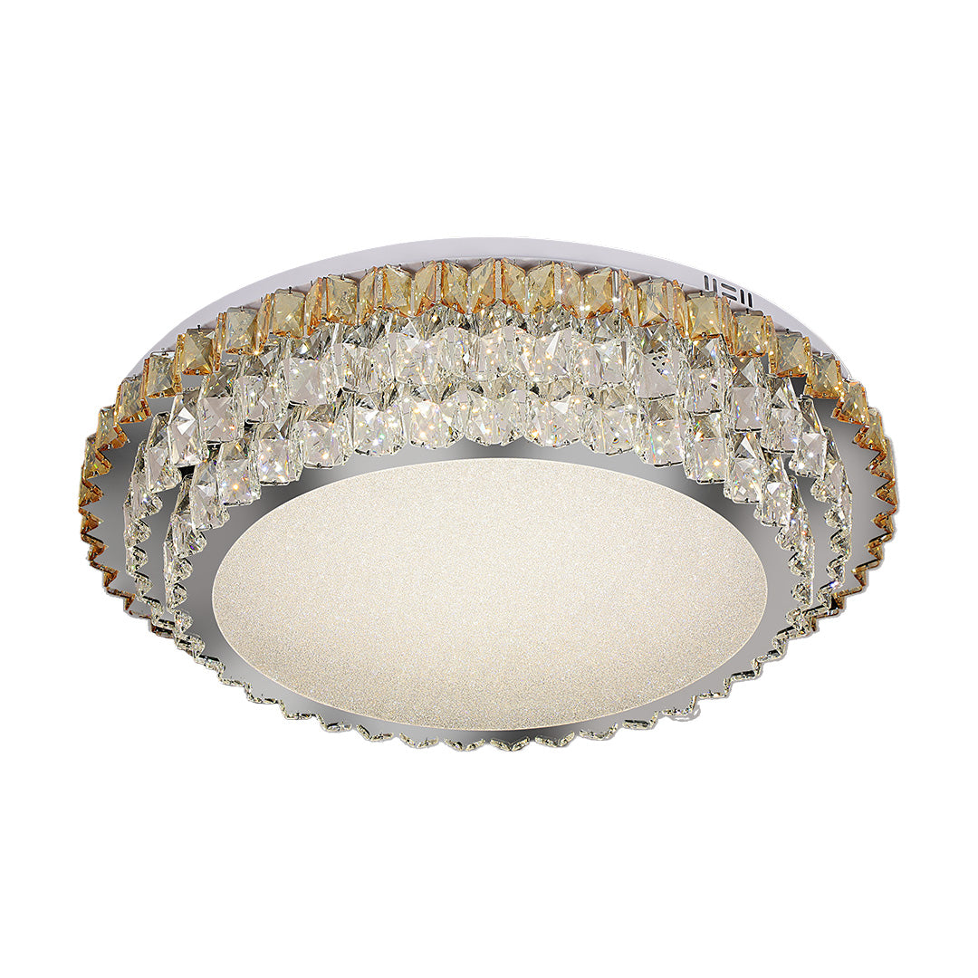 Round Amber Crystal Flush Mount Chrome Gold 4 Sizes Full Spectrum LED