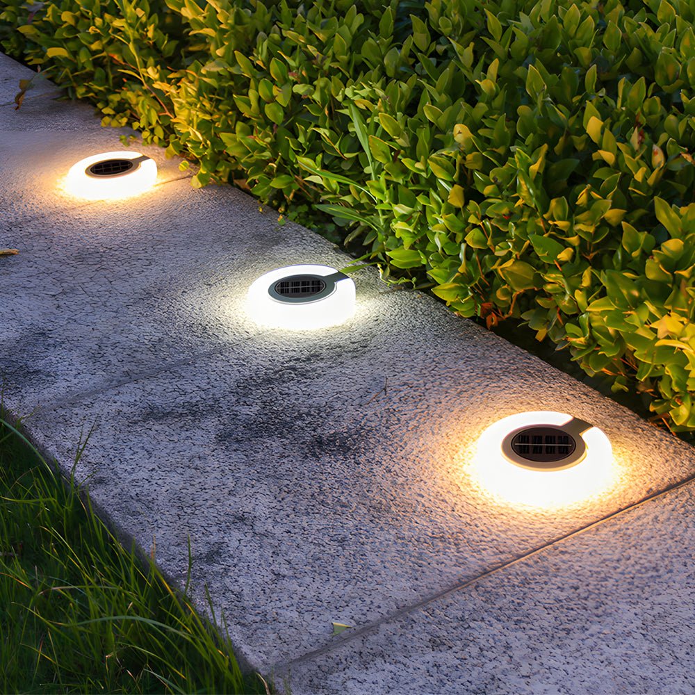 Round Foldable Solar Deck Light Set ABS Black White Outdoor Landscape IP65 4-Pack