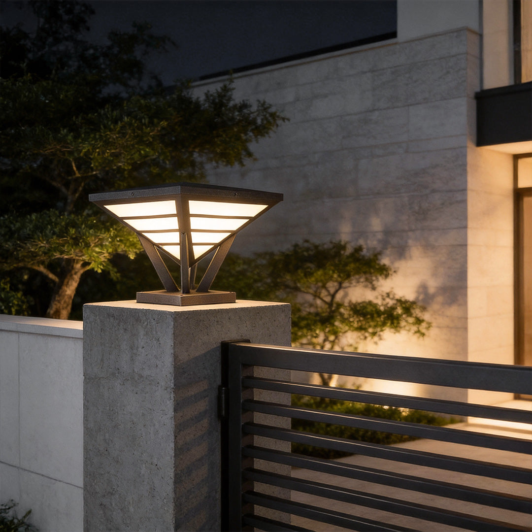 Geometric Inverted Pyramid Aluminum Outdoor Pillar Light Black Hardwired IP54 Acrylic 3200K 2 Sizes Villa Gate