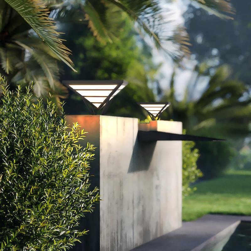 Geometric Inverted Pyramid Aluminum Outdoor Pillar Light Black Hardwired IP54 Acrylic 3200K 2 Sizes Villa Gate