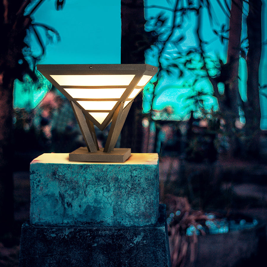 Geometric Inverted Pyramid Aluminum Outdoor Pillar Light Black Hardwired IP54 Acrylic 3200K 2 Sizes Villa Gate