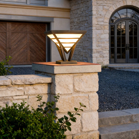 Geometric Inverted Pyramid Aluminum Outdoor Pillar Light Black Hardwired IP54 Acrylic 3200K 2 Sizes Villa Gate