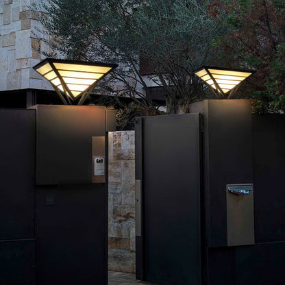 Geometric Inverted Pyramid Aluminum Outdoor Pillar Light Black Hardwired IP54 Acrylic 3200K 2 Sizes Villa Gate