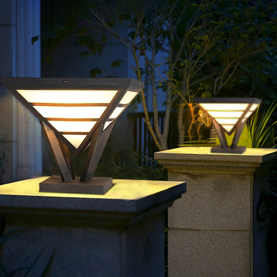Geometric Inverted Pyramid Aluminum Outdoor Pillar Light Black Hardwired IP54 Acrylic 3200K 2 Sizes Villa Gate