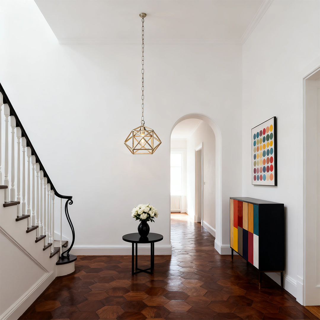 Nordic Gold Open-Cage Geometric Pendant Multi-Layer Electroplated E12 Entryway Hallway 10 Inch