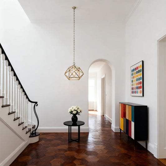 Nordic Gold Open-Cage Geometric Pendant Multi-Layer Electroplated E12 Entryway Hallway 10 Inch