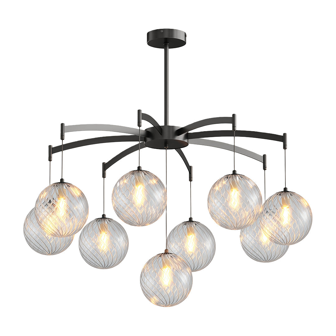 Glass Sphere Chandelier Copper Frame Multi-Arm G9 7 9 13 Heads Copper Nickel Black