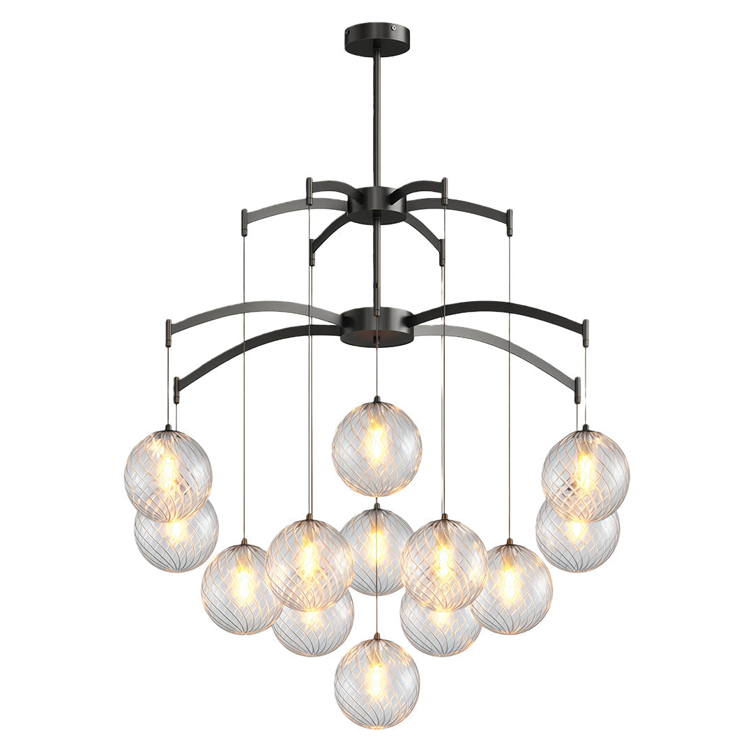 Glass Sphere Chandelier Copper Frame Multi-Arm G9 7 9 13 Heads Copper Nickel Black