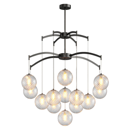 Glass Sphere Chandelier Copper Frame Multi-Arm G9 7 9 13 Heads Copper Nickel Black
