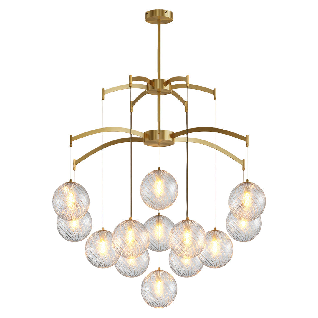 Glass Sphere Chandelier Copper Frame Multi-Arm G9 7 9 13 Heads Copper Nickel Black