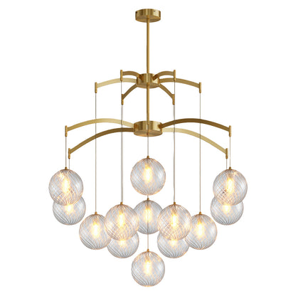 Glass Sphere Chandelier Copper Frame Multi-Arm G9 7 9 13 Heads Copper Nickel Black