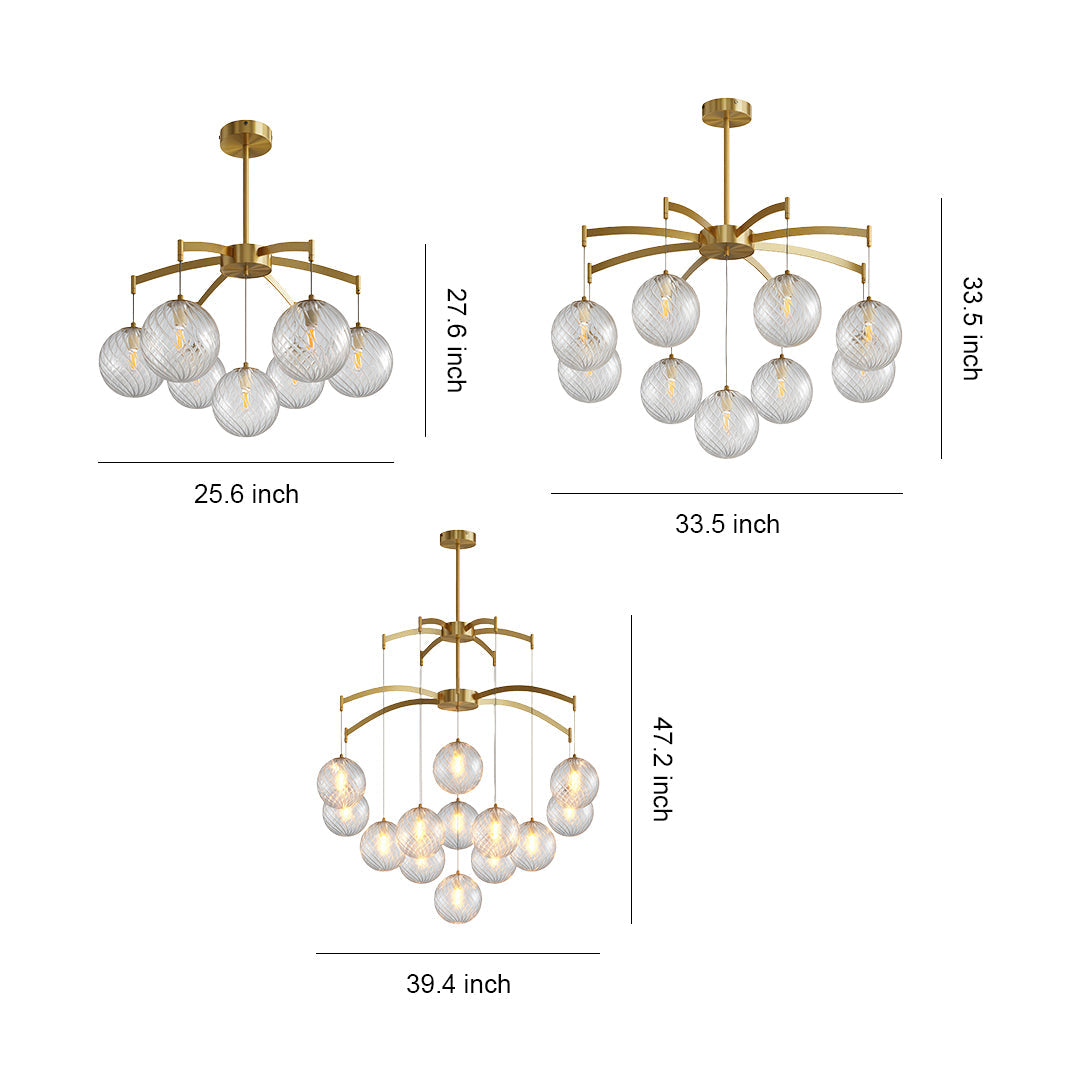 Glass Sphere Chandelier Copper Frame Multi-Arm G9 7 9 13 Heads Copper Nickel Black