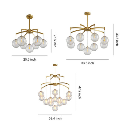 Glass Sphere Chandelier Copper Frame Multi-Arm G9 7 9 13 Heads Copper Nickel Black