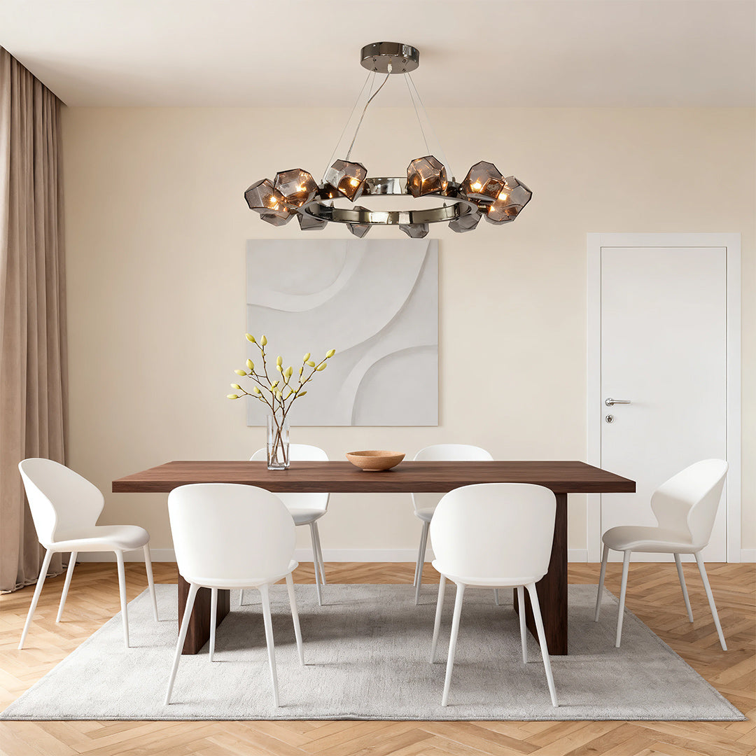 Modern Black Round Chandelier Geometric Glass Shades Ceiling Light Dining Room Living Room