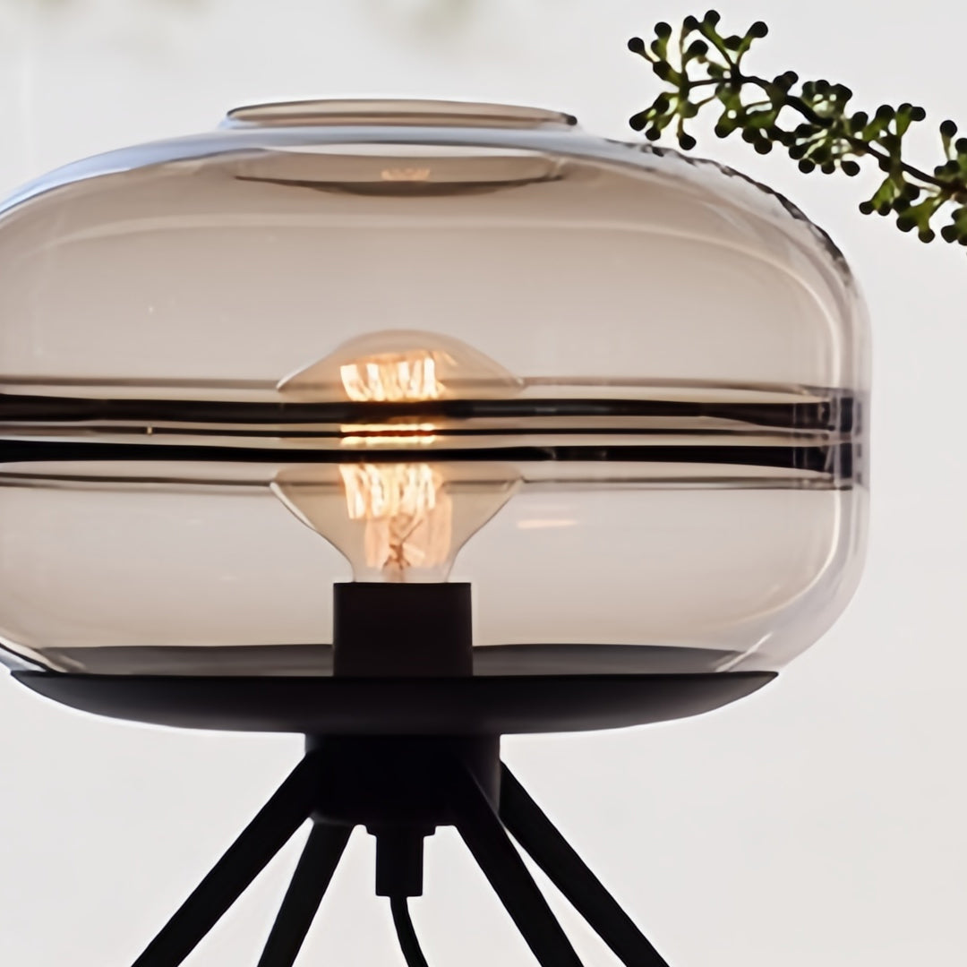 Modern Table Lamp Tinted Glass Dome Shade Iron Four-Leg Base Nordic Accent Sea Blue Smoky Gray Amber 13.78 Inch