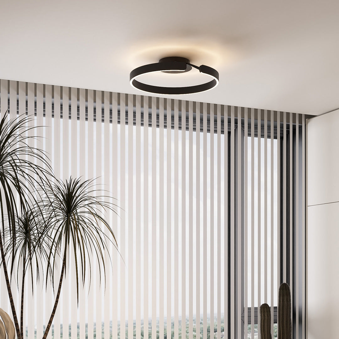 Split Ring Halo LED Flush Mount in Iron and Aluminum with Fixed Warm White in Black, White, or Coffee Brown