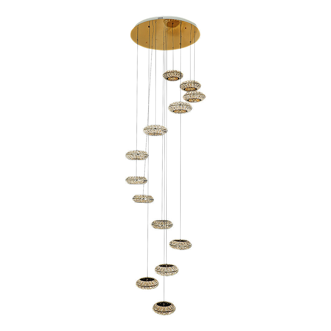 Staircase Chandelier Gold Crystal Spiral Ring LED 13-Head 3000K 6000K