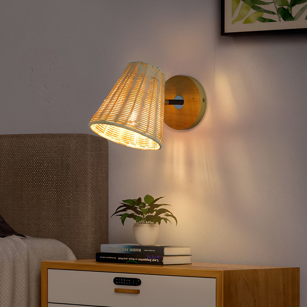 Modern Japanese Wicker Wall Sconce – Adjustable Rattan E27 Wall Light