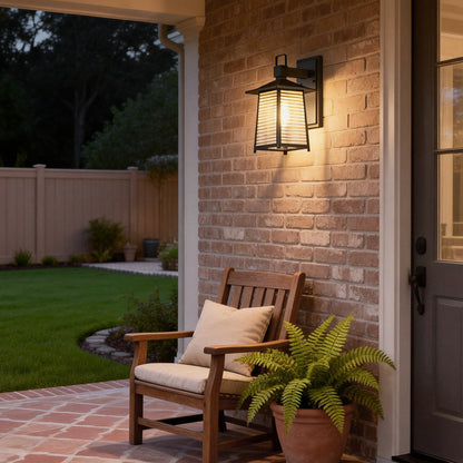Modern Japanese Outdoor Wall Lantern Solar or Hardwired 3-CCT Remote Black Glass
