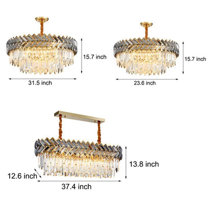 Crystal Chandelier Stainless Steel Iron Gold Smoke Gray Tinted Crystal Long Drop Post-Modern E14 Round Rectangle Three Sizes
