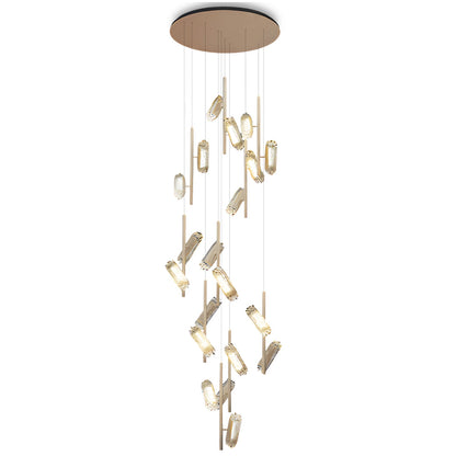 Staircase Chandelier Aluminium Acrylic 20-Head Linear Gradient Integrated LED Terracotta Gold Modern 3-Step Colour Temperature
