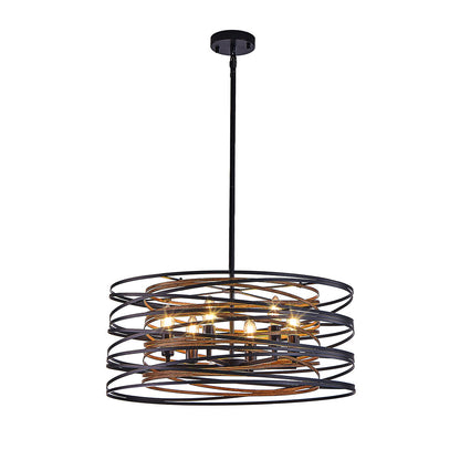 Black Drum Pendant Light Stacked Iron Rings Walnut Accent E12 American Retro 3 Sizes Dining Bar