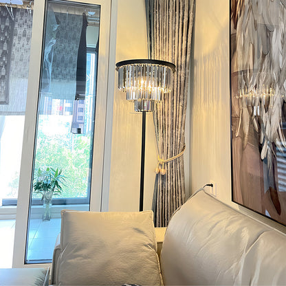 Decorative Floor Lamp Handcrafted Crystal Shade Black Iron E14 Foot Switch American Glamorous Transparent Amber Smoky Gray 63 Inch
