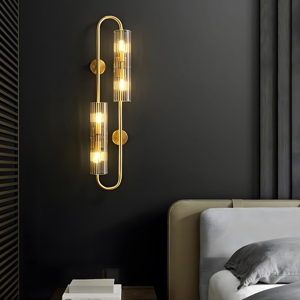Oval Brass 4-Light Wall Sconce Clear Ribbed Glass G9 3000K Modern Luxury Indoor