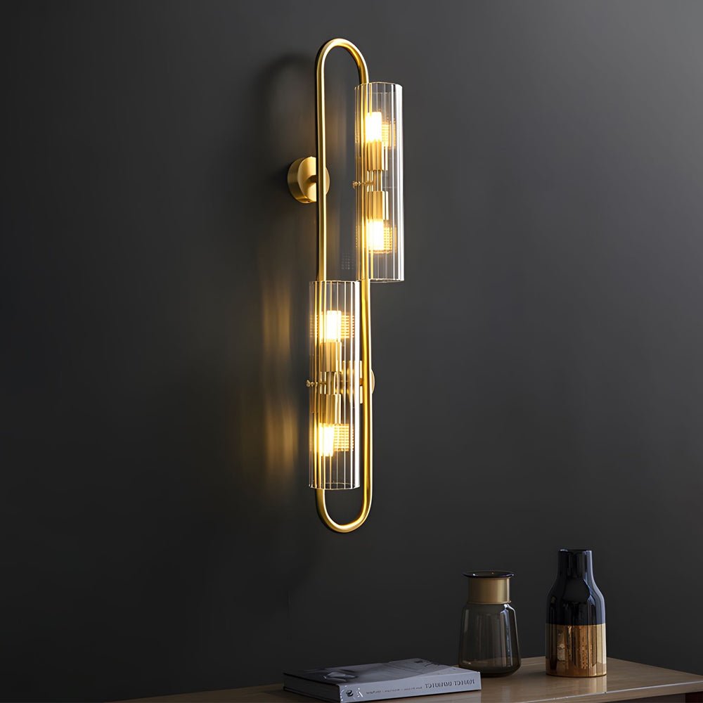 Oval Brass 4-Light Wall Sconce Clear Ribbed Glass G9 3000K Modern Luxury Indoor