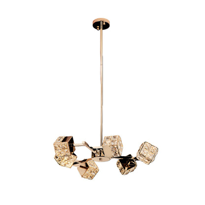 Crystal Chandelier Carbon Steel Champagne Gold Modern Cube Geometric LED Tri-Color Radial Arm Multi-Head