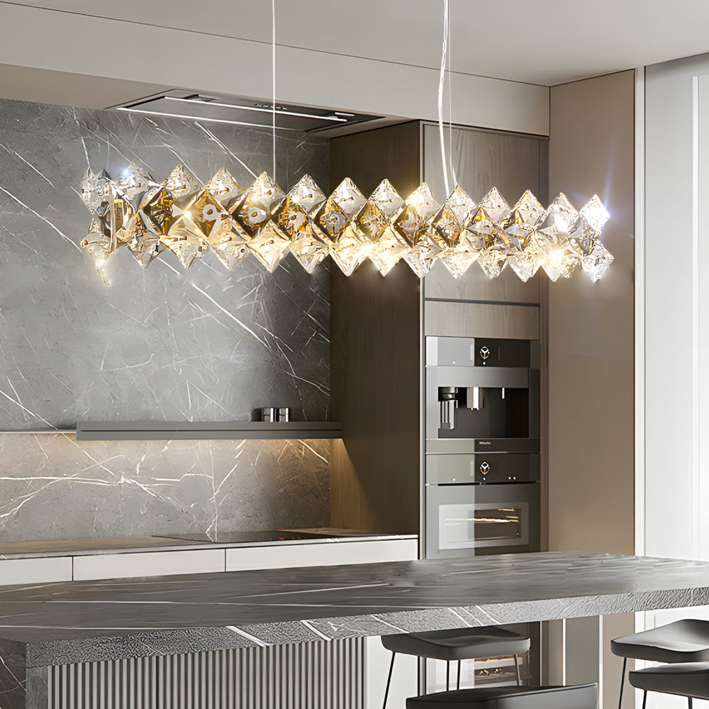 Chandelier Metal Crystal E14 Round or Linear Modern Minimalist 3-Step Gold Six Configurations