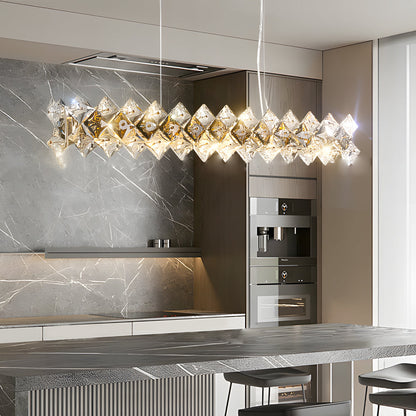 Chandelier Metal Crystal E14 Round or Linear Modern Minimalist 3-Step Gold Six Configurations