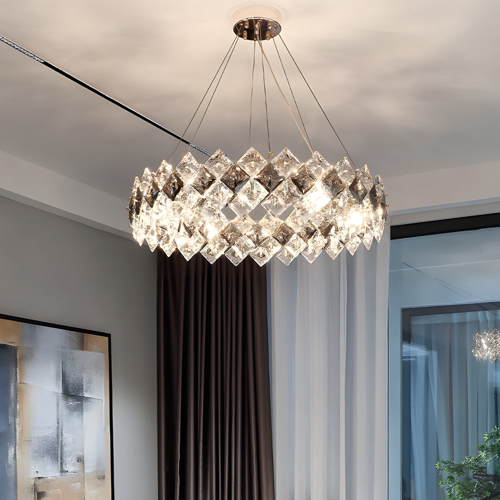Chandelier Metal Crystal E14 Round or Linear Modern Minimalist 3-Step Gold Six Configurations