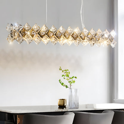 Chandelier Metal Crystal E14 Round or Linear Modern Minimalist 3-Step Gold Six Configurations