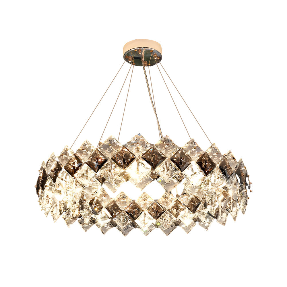 Chandelier Metal Crystal E14 Round or Linear Modern Minimalist 3-Step Gold Six Configurations