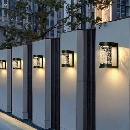 Modern LED Outdoor Wall Sconce Stainless Steel Stereoscopic Ripple Glass IP65 3000K Gray 2 Sizes
