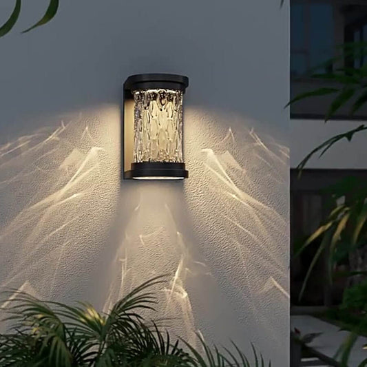 Modern LED Outdoor Wall Sconce Stainless Steel Stereoscopic Ripple Glass IP65 3000K Gray 2 Sizes
