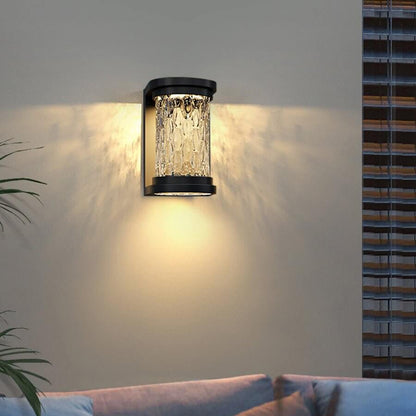 Modern LED Outdoor Wall Sconce Stainless Steel Stereoscopic Ripple Glass IP65 3000K Gray 2 Sizes